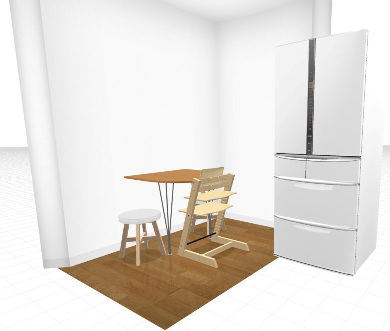 半円テーブルのダイニング　3Dイメージ