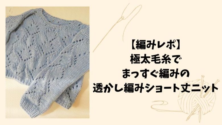 極太毛糸で まっすぐ編みの 透かし編みショート丈ニット